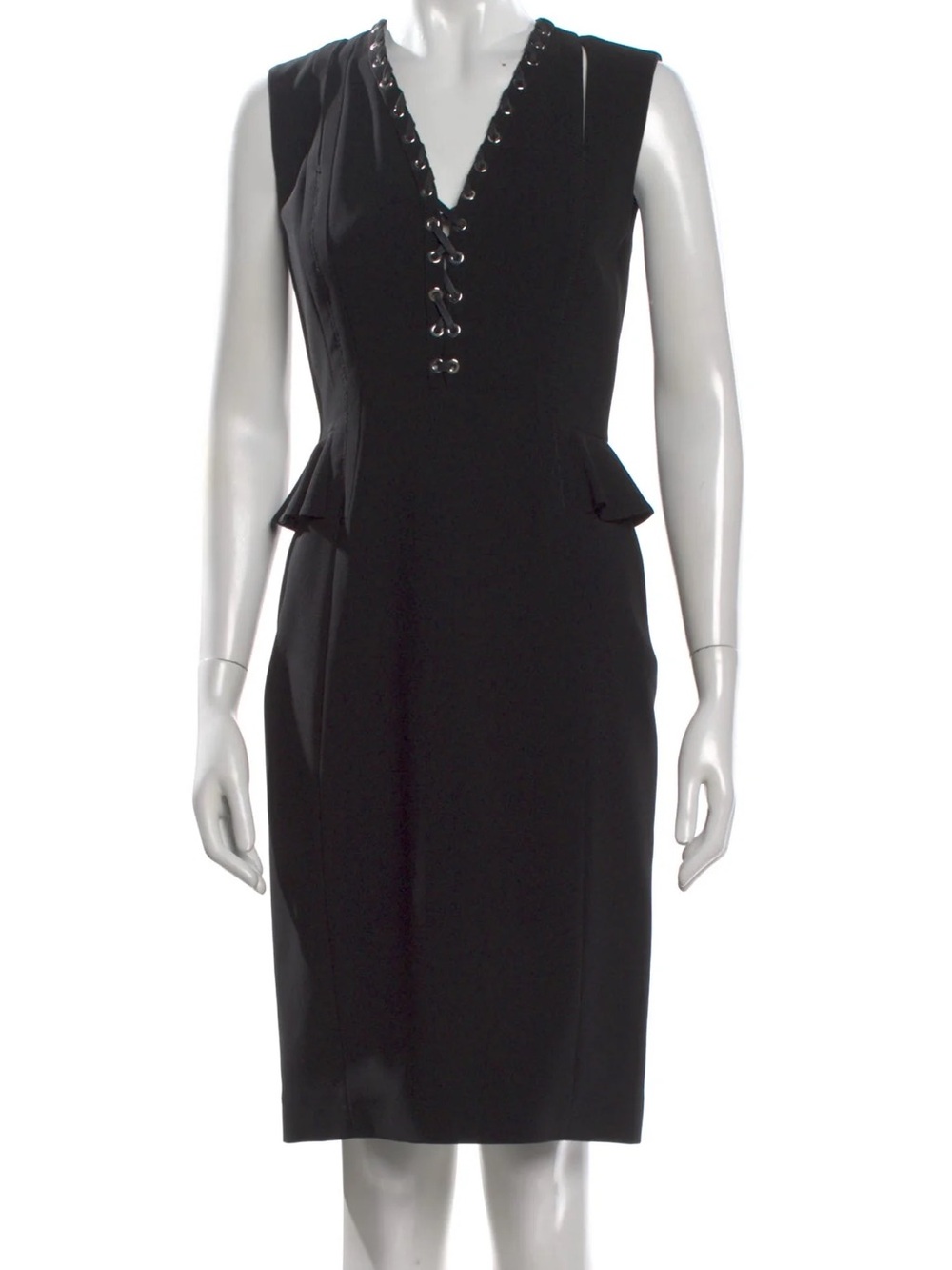Altuzarra Black Lace Up Grommet Peplum Sheath Dress Cutout Shoulders